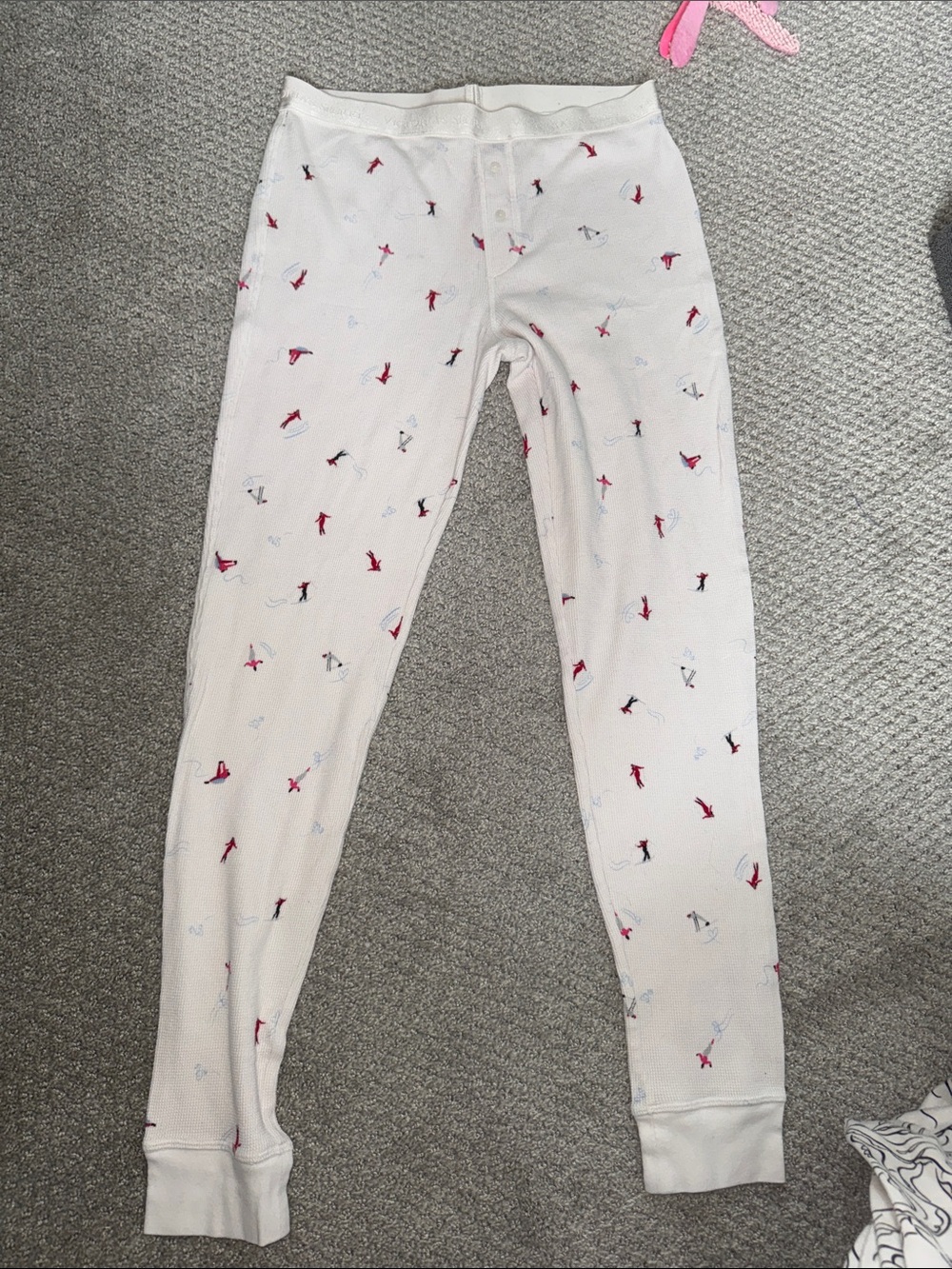White Thermal Leggings with Pink and Black Ski Motif